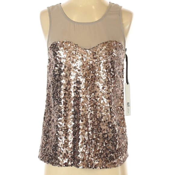 Kut from the Kloth Tops - Tan Kut From The Kloth Sheer Sequin Zip Back Top